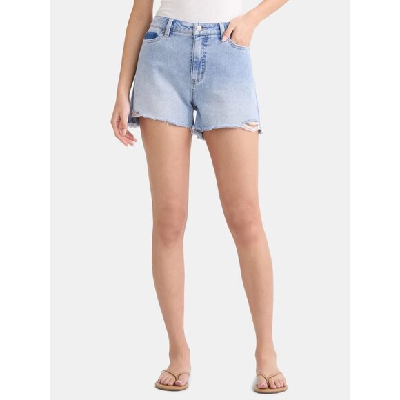 Time and Tru Women's High Rise Denim Short, 4" Inseam, Size 8, Relaxed Fit - Picture 1 of 5